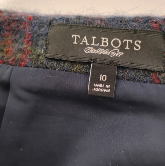 Talbots Wool Alpaca Blend Classic Pencil Skirt Tartan Navy Blue Colorful Sz 10 - Picture 10 of 14